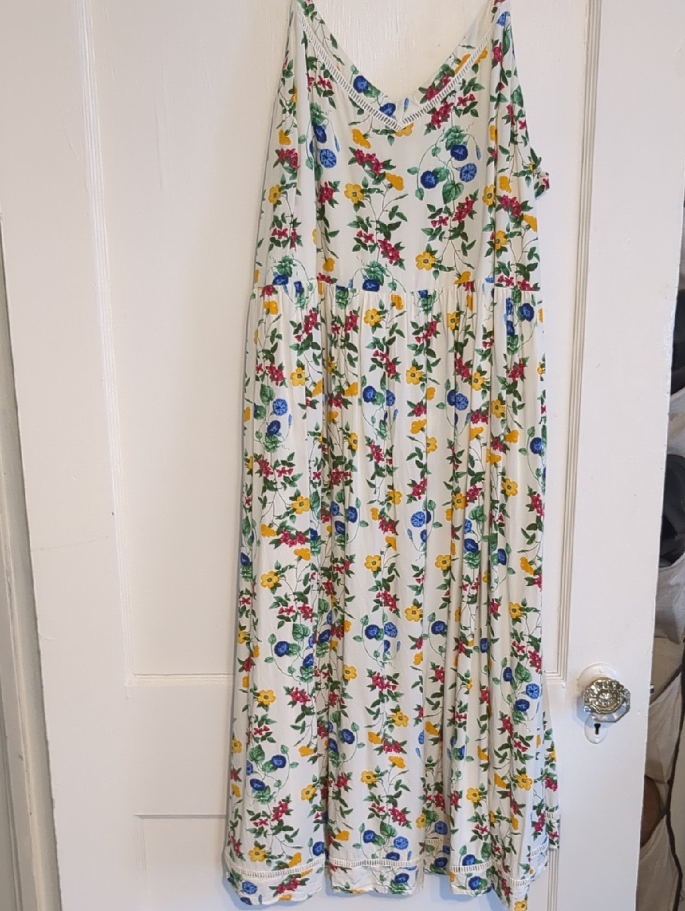 Old Navy Cream Floral Maxi Dress with Blue, Yellow & Red Blooms